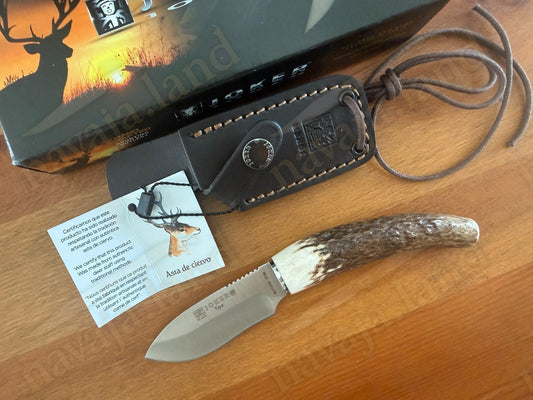 Joker Topo Hunting Knife Genuine Deer Horn Handle Leather Sheath Handmade Spain