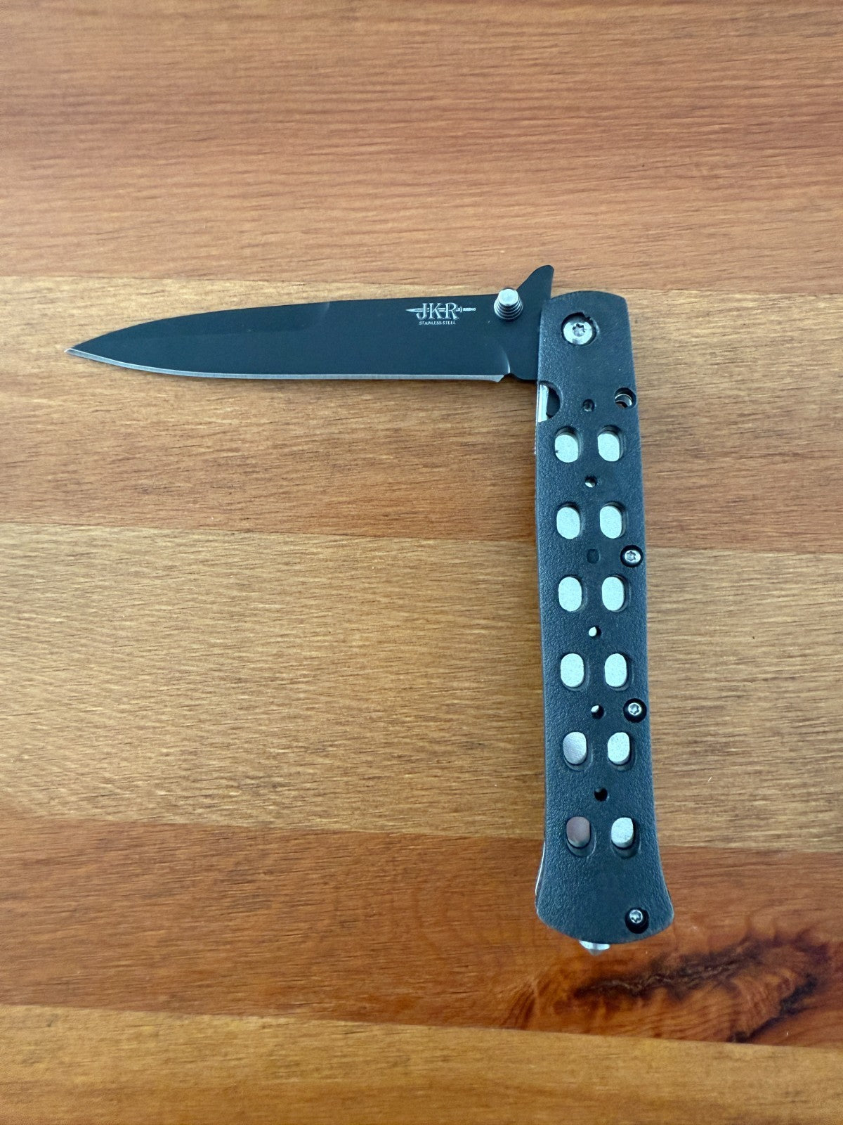 3.9" Stainless Steel Blade Stiletto Pocket Knife Aluminum Handle Nylon Sheath