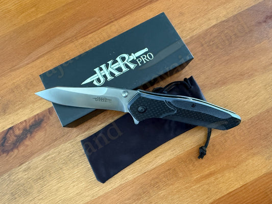 Folding Knife Carbon Fiber & G10 Handle - D2 Steel - 3.3" Reverse Tanto Blade