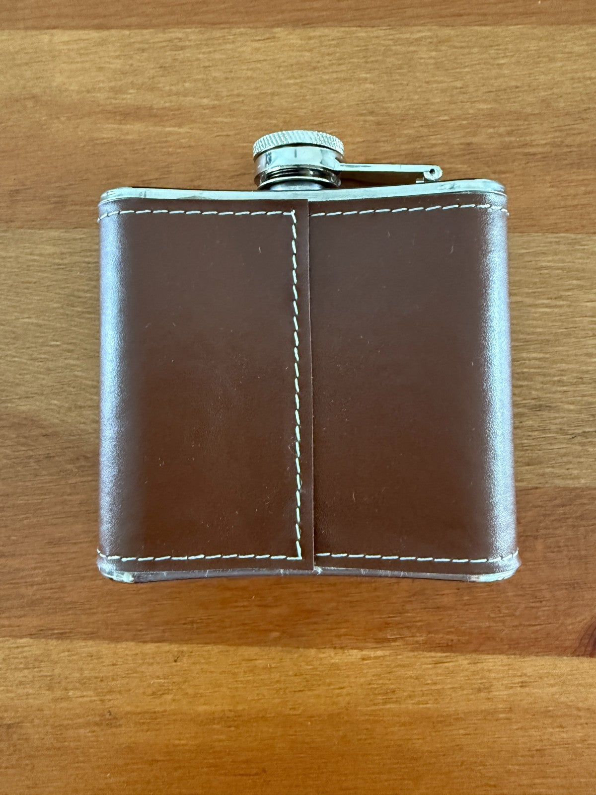 5 oz Stainless Steel Flask Sheathed in Brown Leather Pocket Hip Bottle