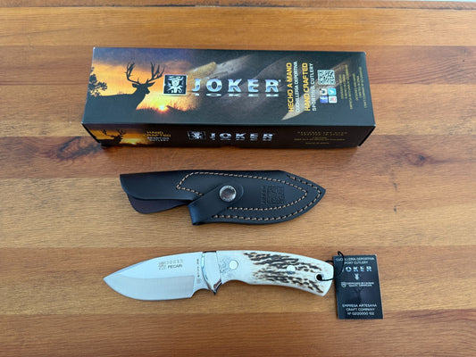 Joker Pecari Knife Genuine Stag Horn Handle Black Sheath Handmade Spain