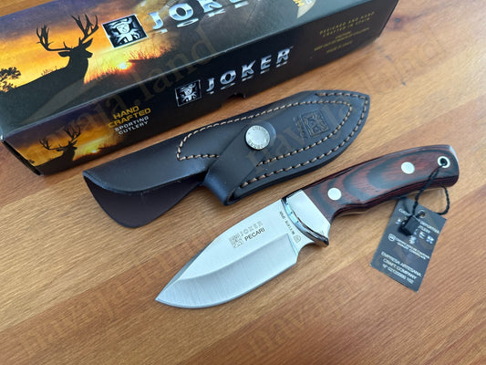 Joker Pecari Knife Polished Stamina Wood Handle Leather Sheath Handmade Spain