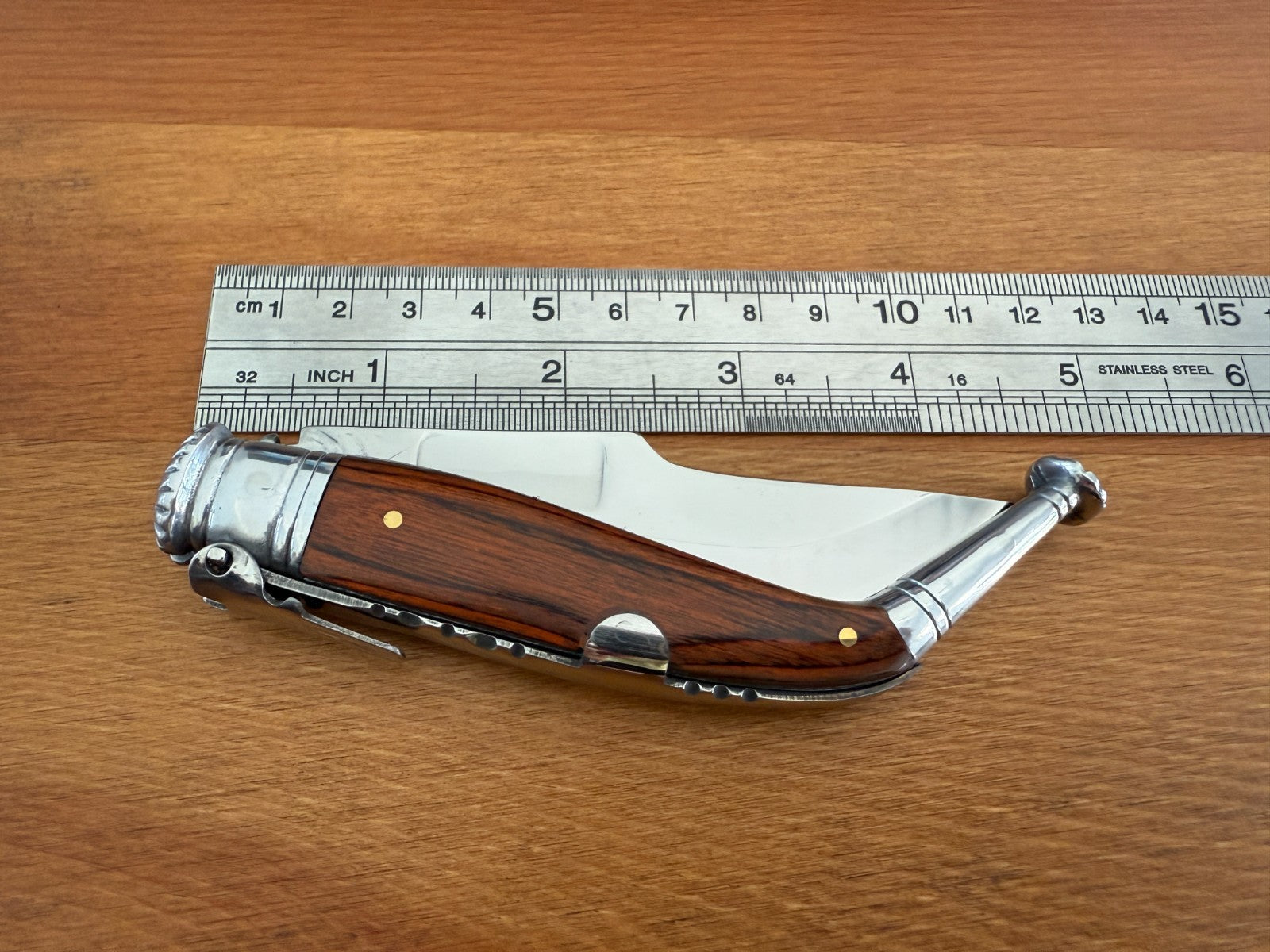 3.4” Spanish Navaja Jerezana Folding Knife Red Stamina Wood Scales With Ratchet