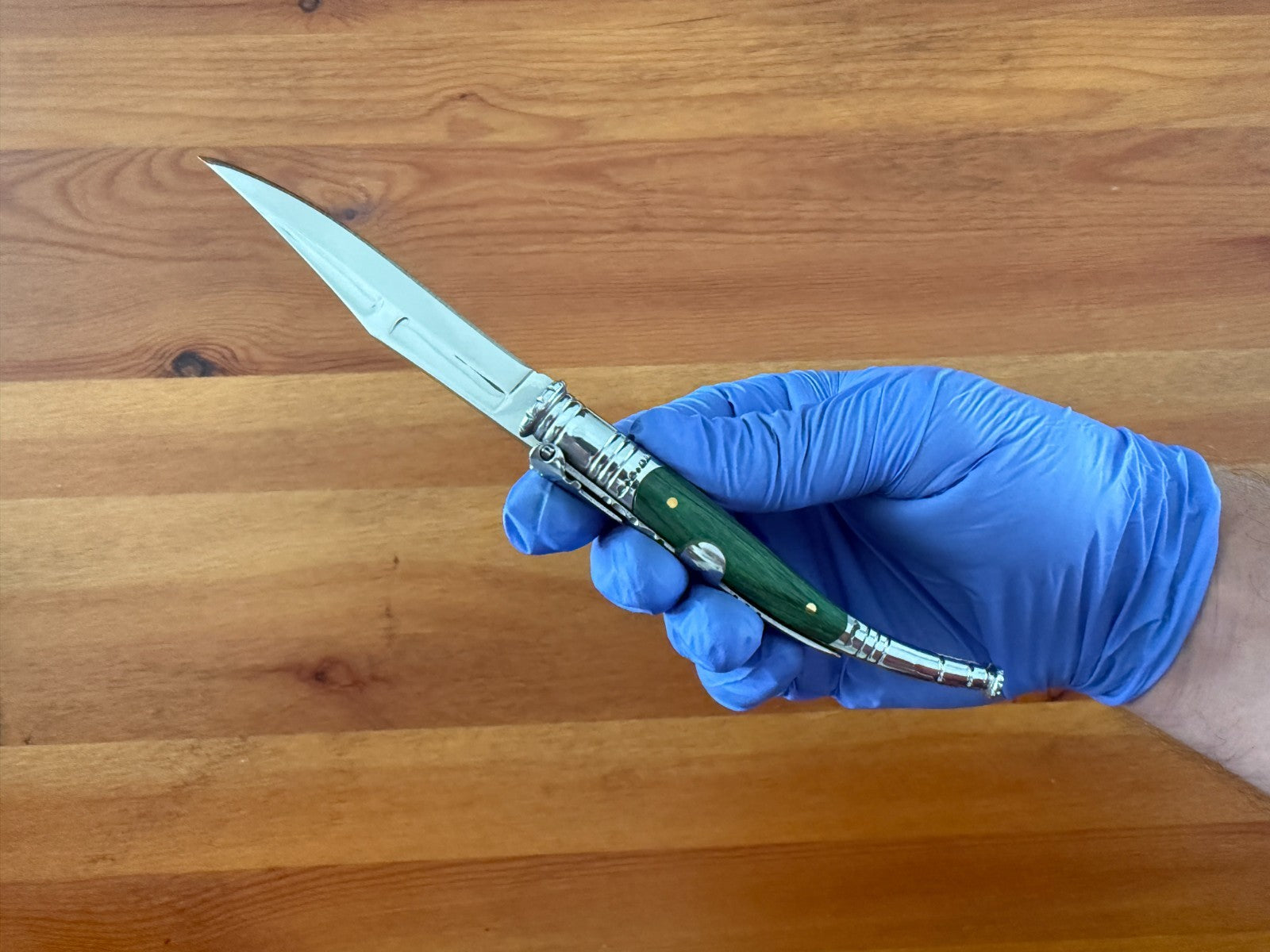 3.34” Spanish Navaja Serrana Ratchet Folding Knife Green Wood Scales From Spain