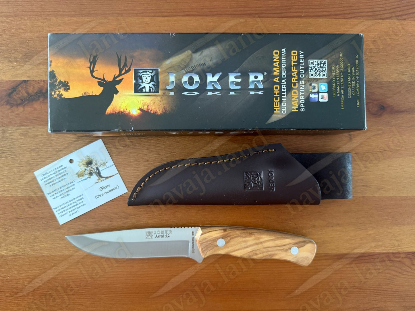 Joker Arrui 12 Outdoor Knife – 4.7” Blade | Olive Wood Handle | Leather Sheath
