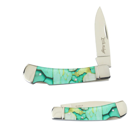 Elk Ridge Folding Knife 2.75" 3Cr13 Steel Blade Light Green Acrylic Handle