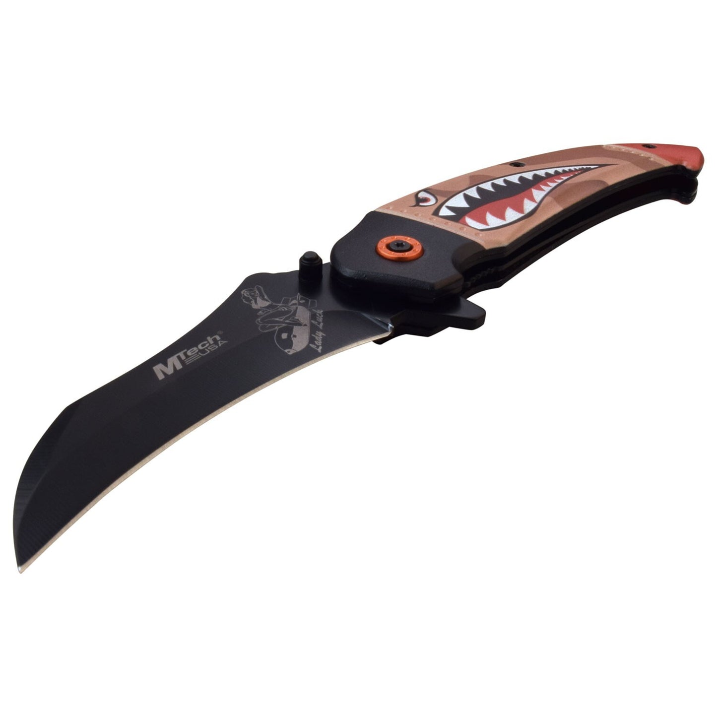 3.5" MTech USA Spring Assisted Folding Pocket Knife Shark Head Bomb Girl