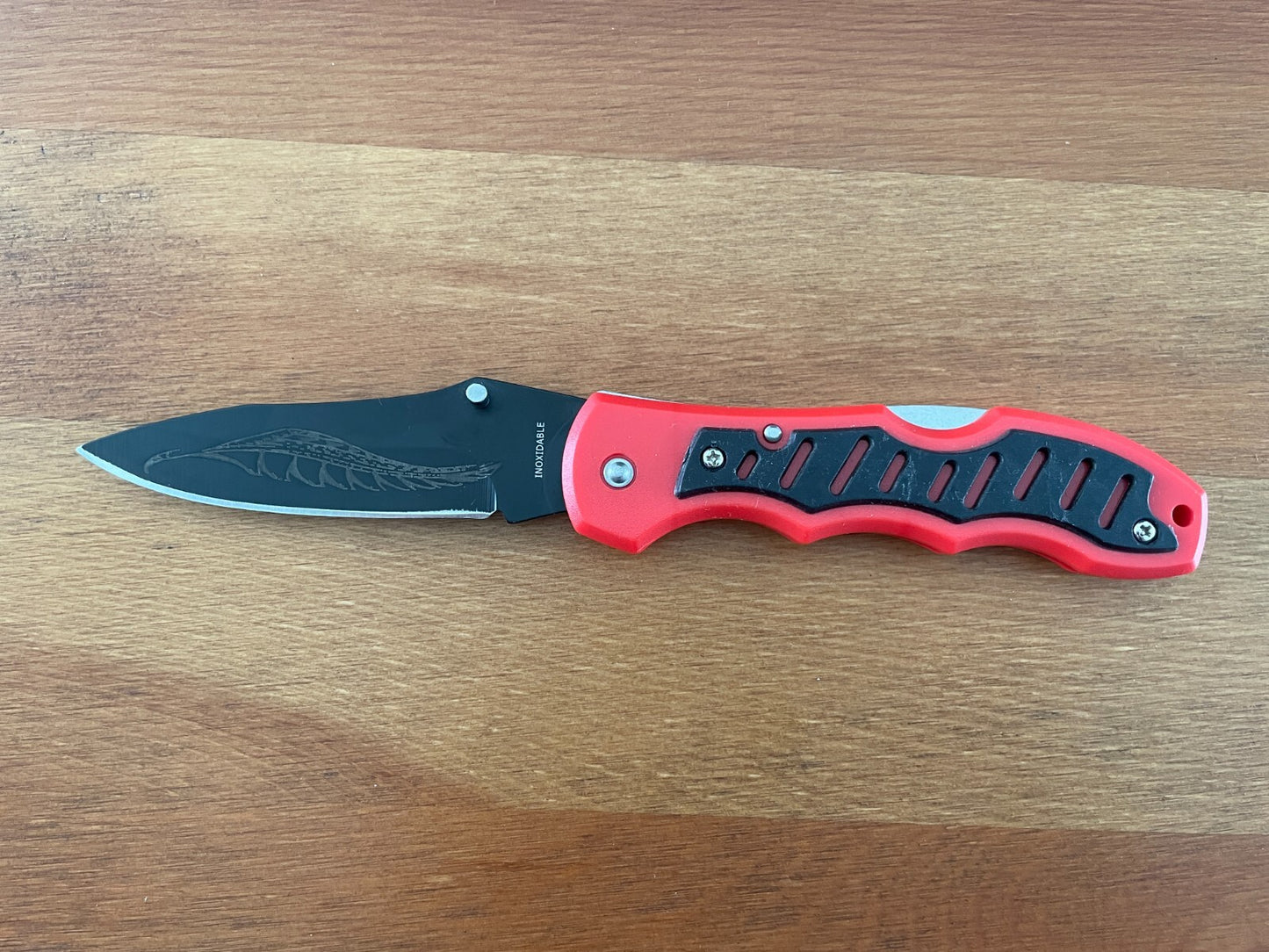 3.3" Black Stainless Steel Blade Tactical Pocket Knife Red Plastic Handle