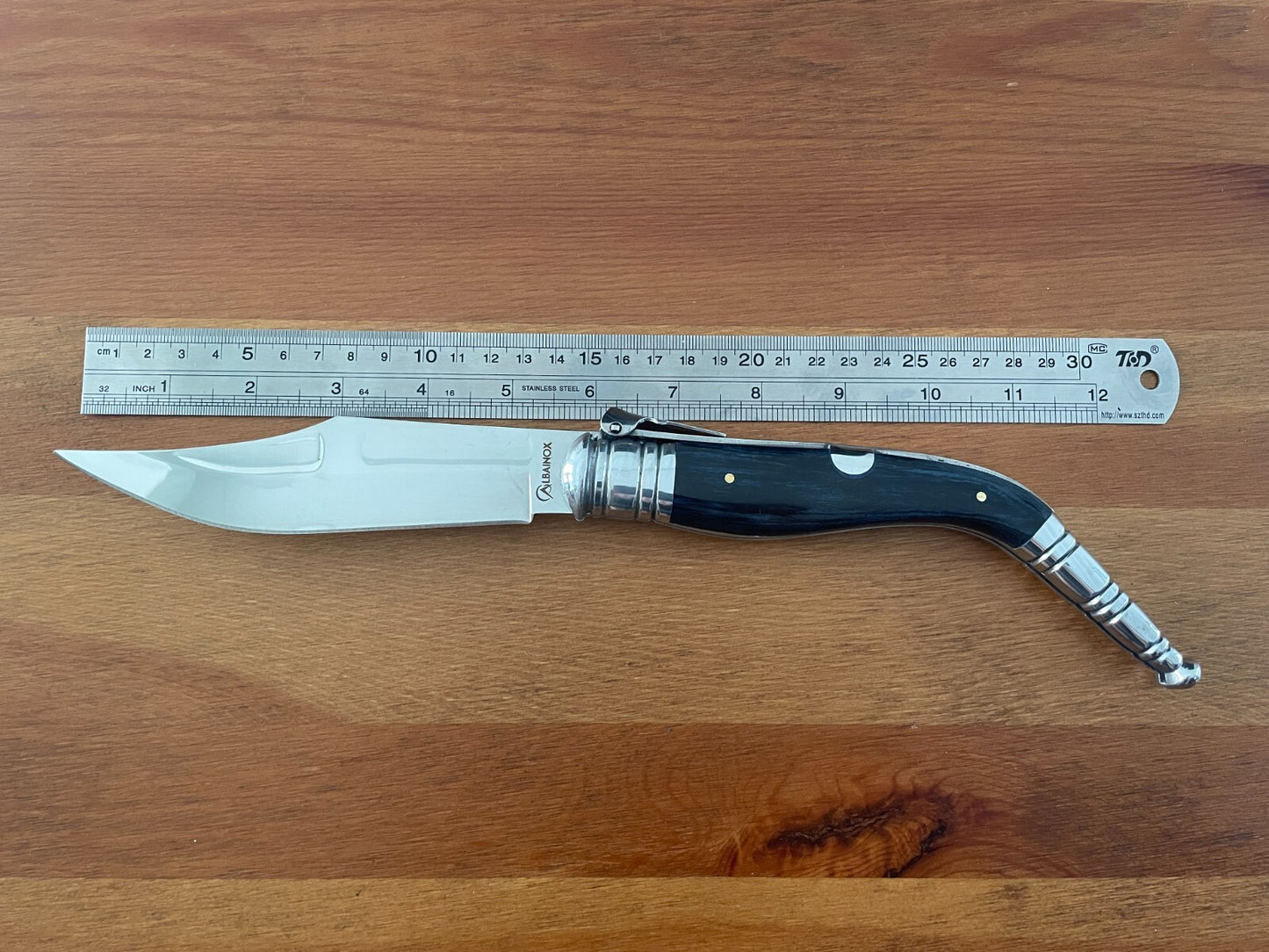 5.5" Spanish Navaja Sevillana Pocket Knife Blue Stamina Wood Scales with Ratchet