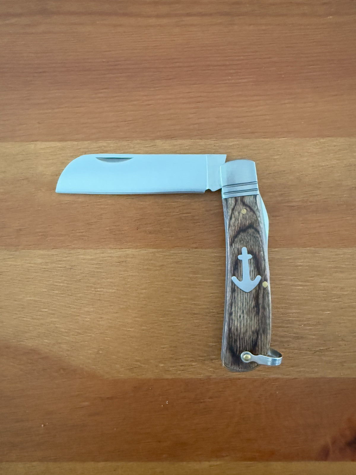 3.15" Bird Beak Navaja Pocket Knife Sailor / Marinera Wood Handle Anchor Insert