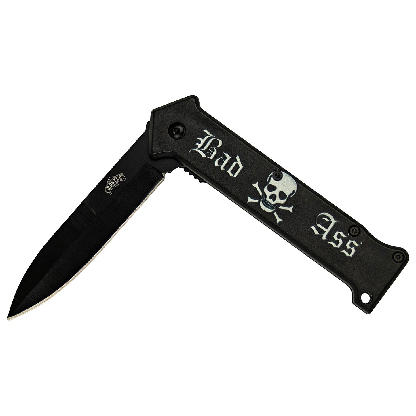 3.5" Bad Ass Embossed Spring Assisted Pocket Knife Oxidized Stainless Steel