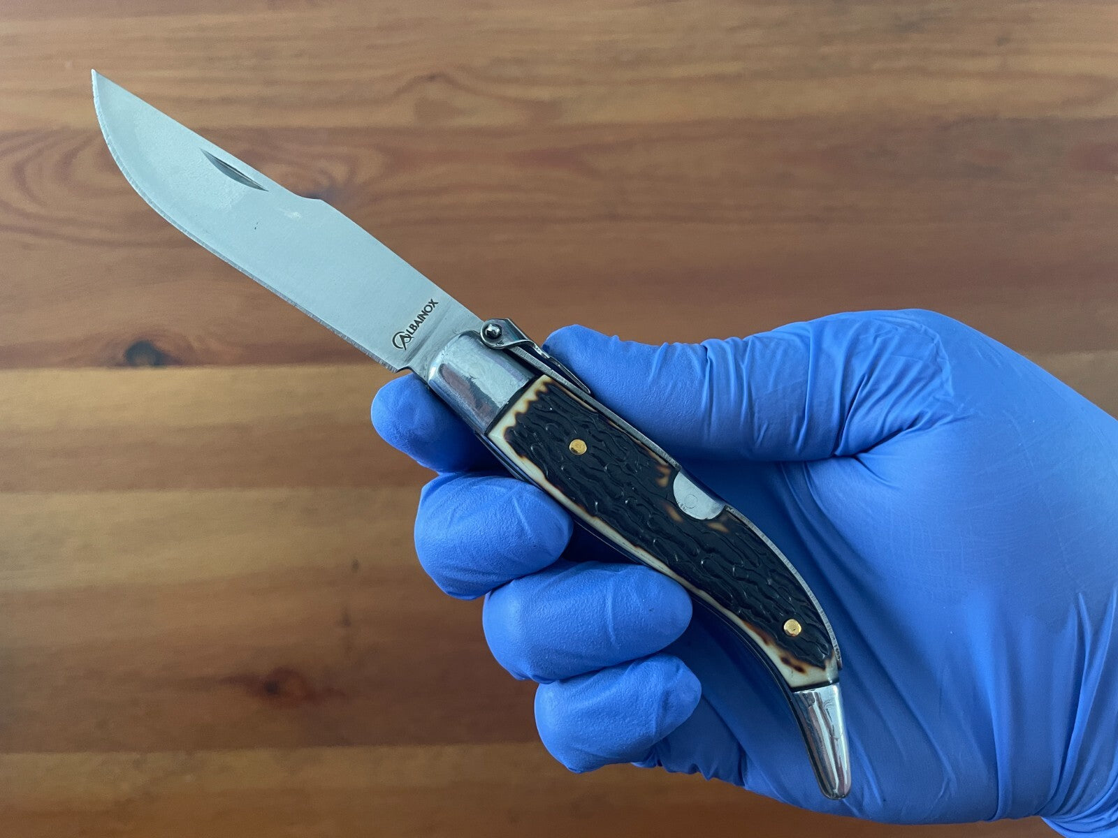 3.22" Carbon Steel Spanish Navaja Teja Deer Antler Imitation Scales Billet Lock