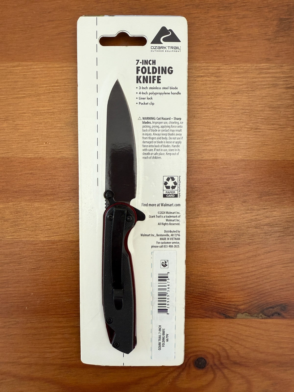 3" Blade Ozark Fathom Folding Knife 7" Open Black Polypropylene Handle