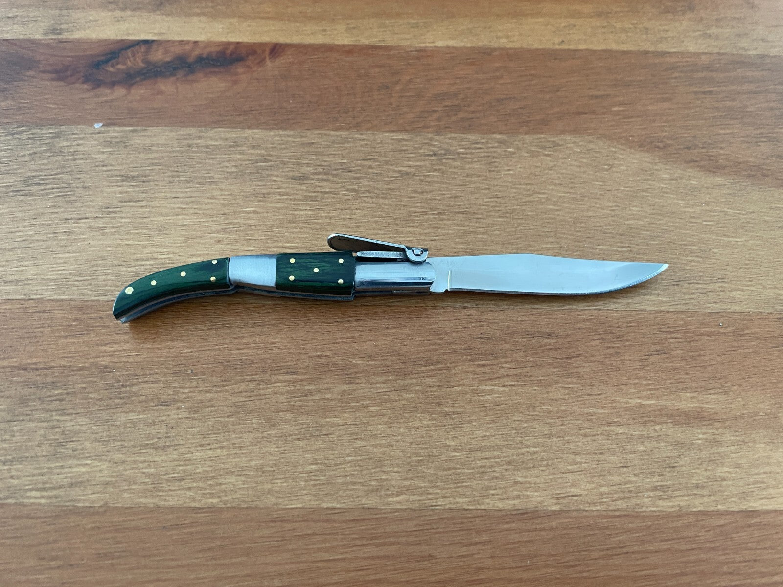 2.75” Arabian Style Navaja Folding Pocket Knife Green Wood and Steel Handle
