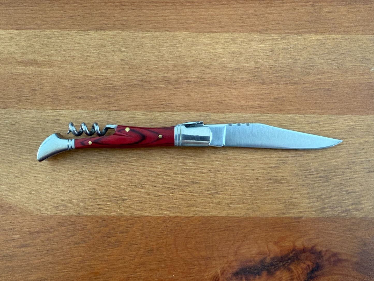 3.34” Stainless Steel Blade Navaja Laguiole Inox Pocket Knife Red Wood Scales