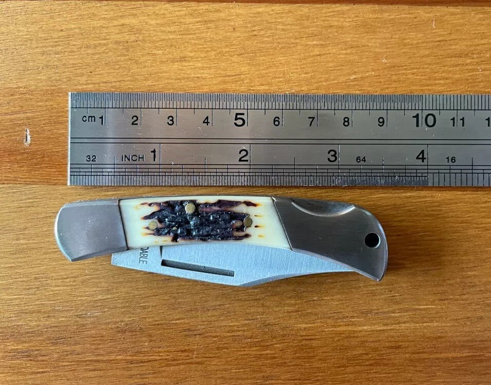 2.3” Spanish Navaja Pocket Knife deer antler imitation lock back - US Seller