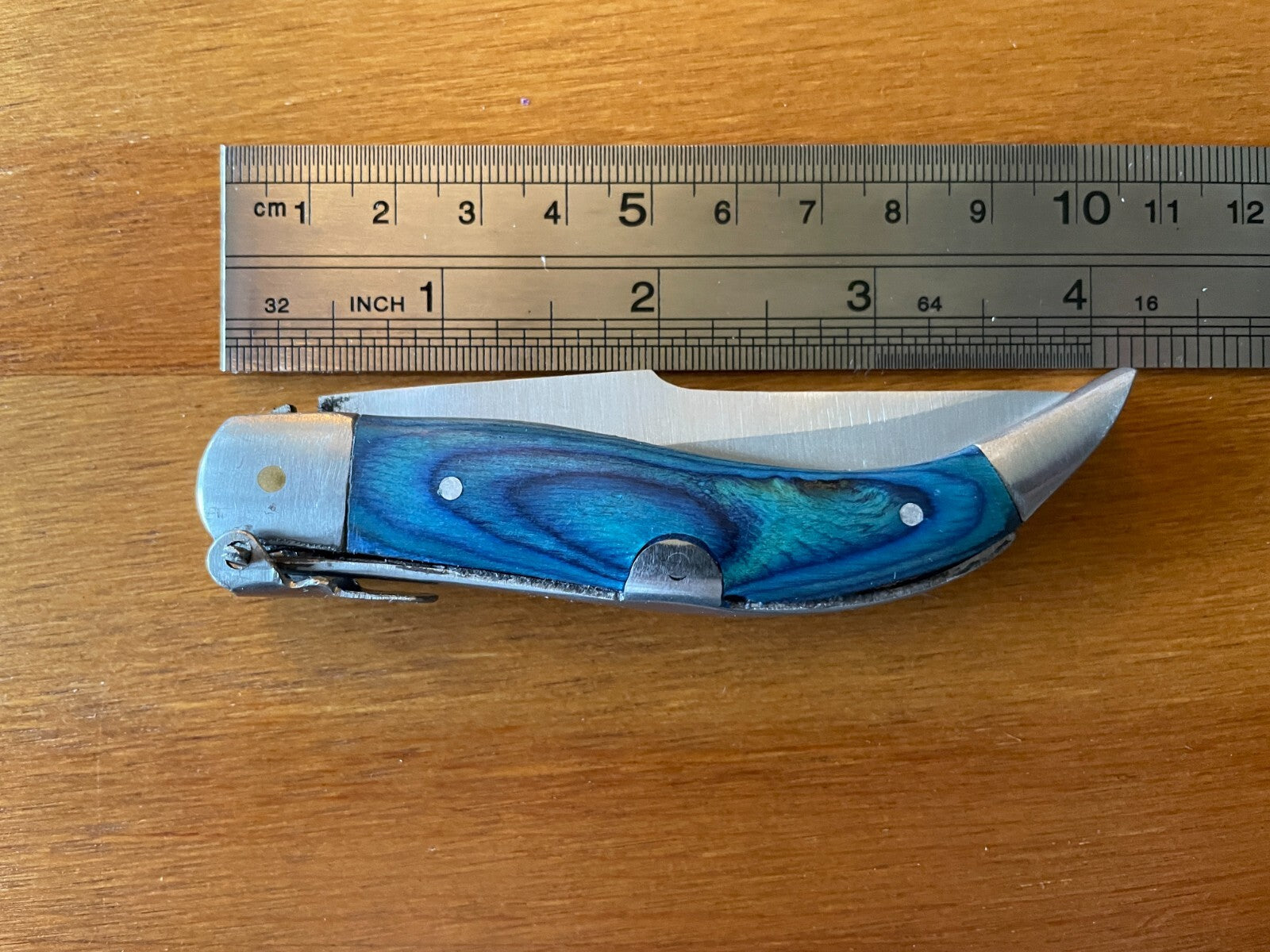3.14” Spanish Navaja Teja Albacete Pocket Knife Blue Wood Handmade - USA Seller