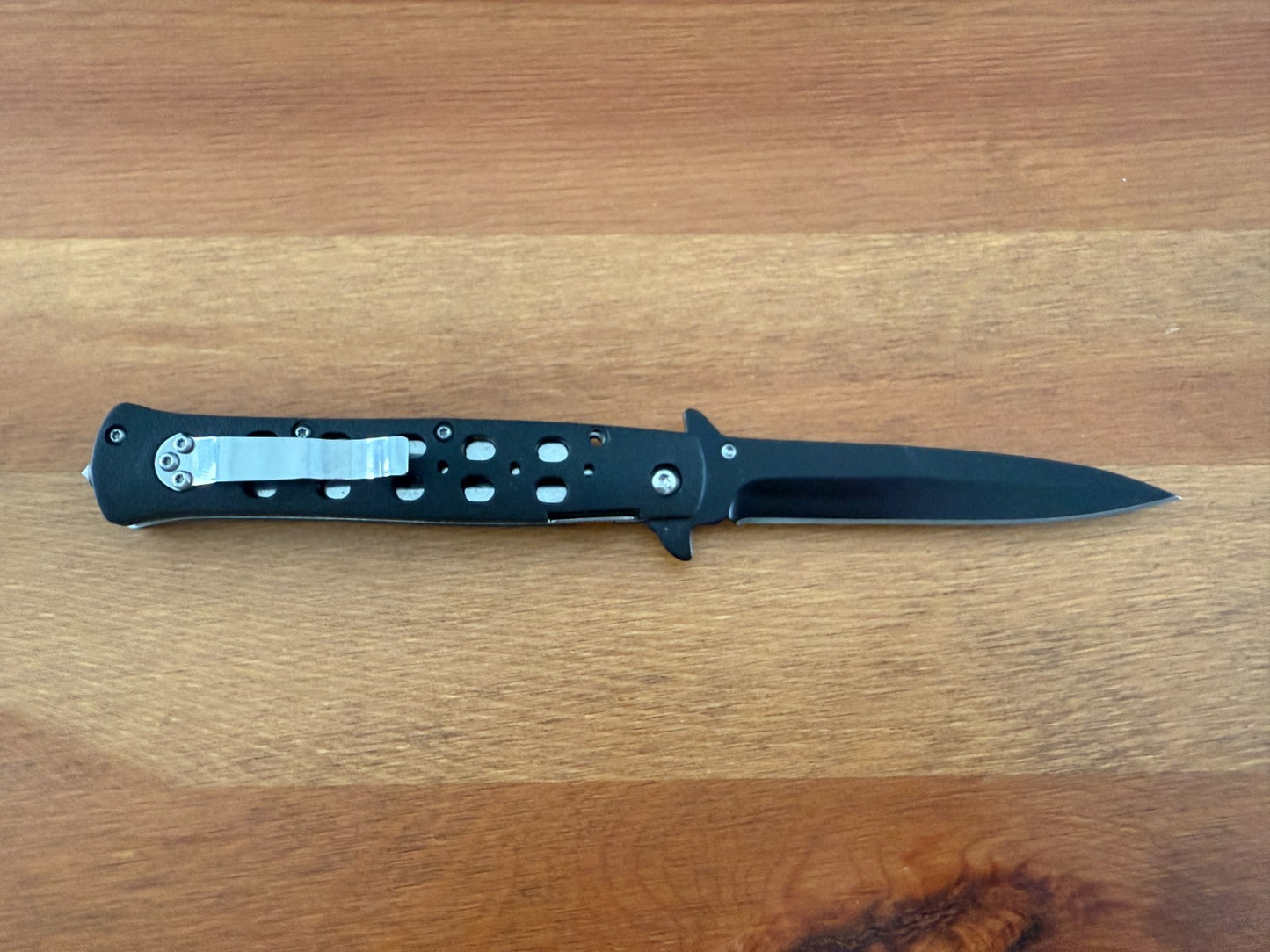 3.9" Stainless Steel Blade Stiletto Pocket Knife Aluminum Handle Nylon Sheath