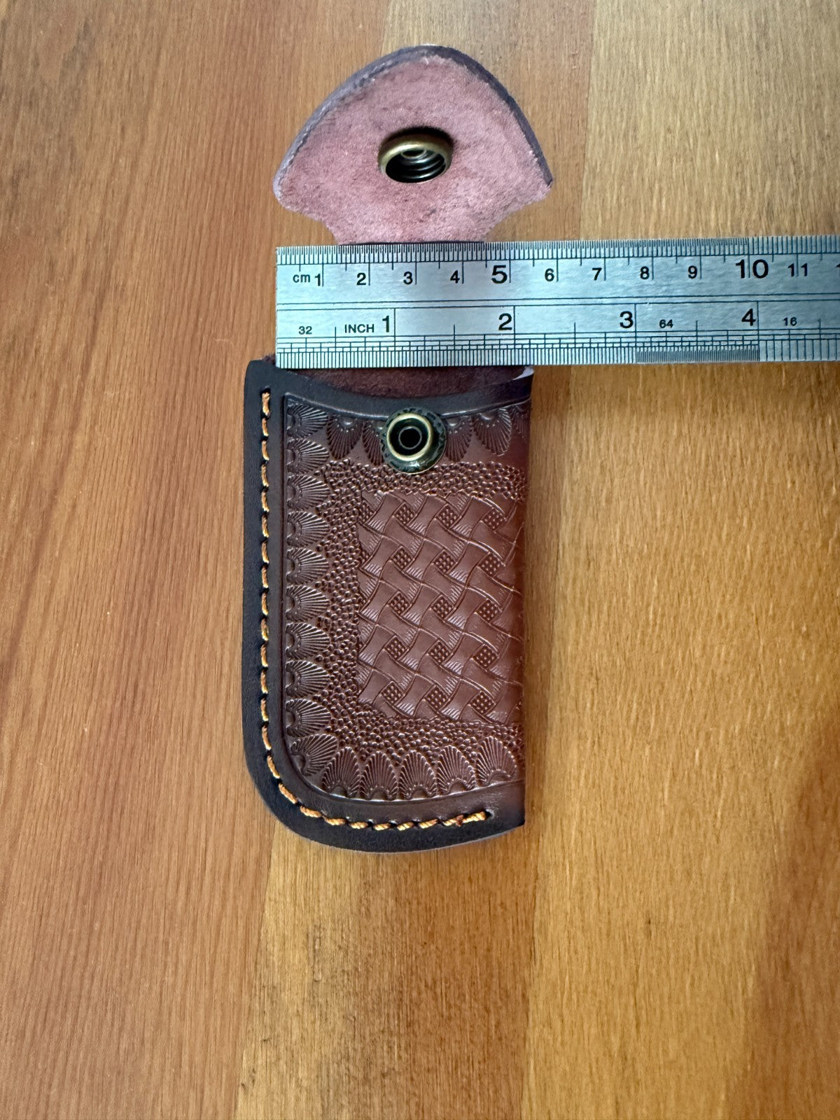 3.5" Brown Leather Pocket Knife Sheath with Belt Holder Hand Made Spain