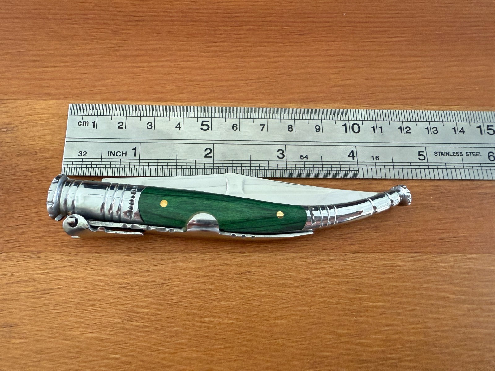 3.34” Spanish Navaja Serrana Ratchet Folding Knife Green Wood Scales From Spain