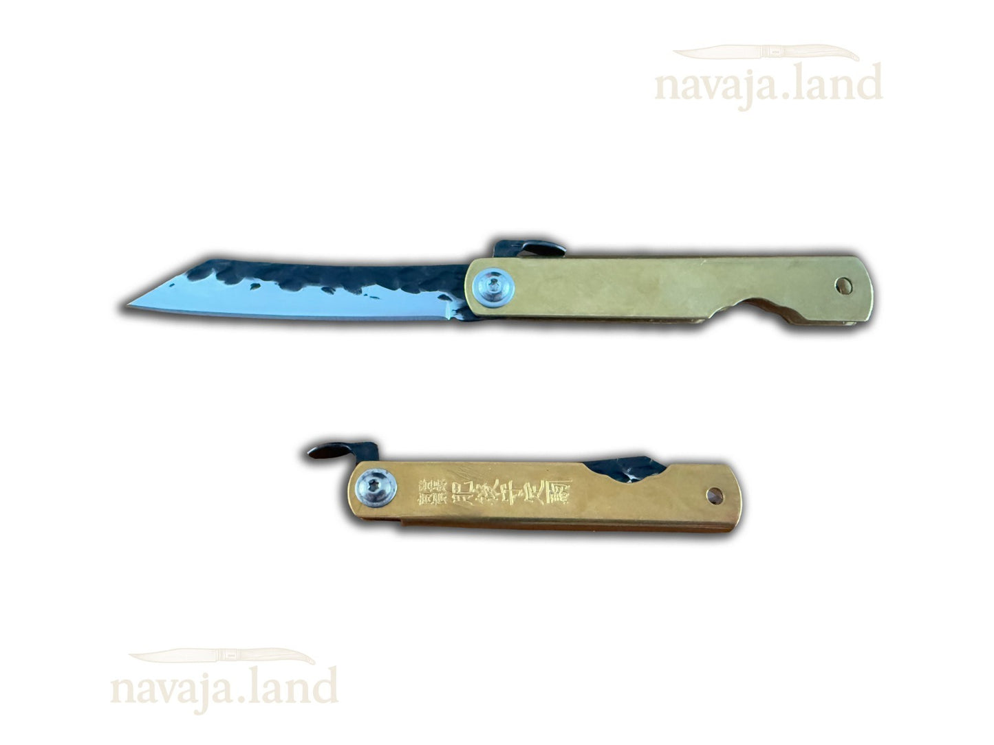 3" Navaja Higonokami Knife Brass Handle with Stainless Blade and Sheath