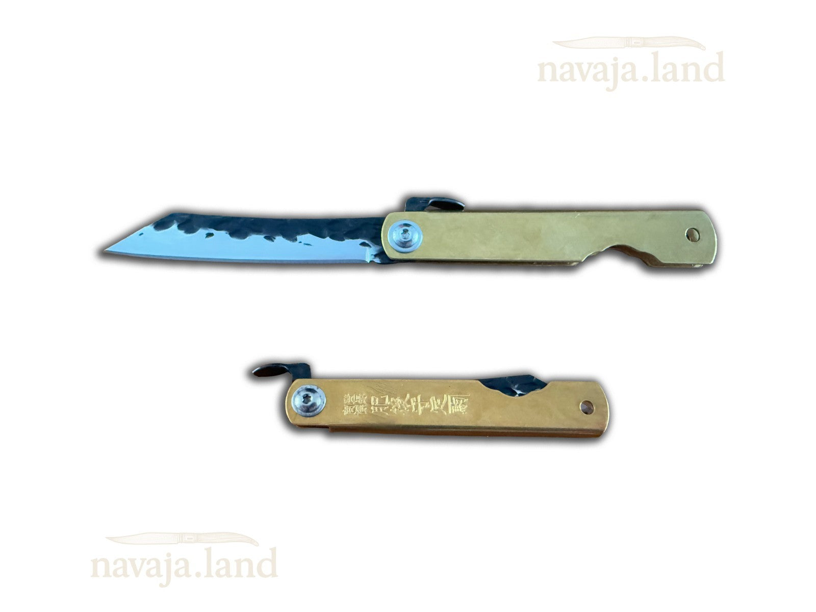 3" Navaja Higonokami Knife Brass Handle with Stainless Blade and Sheath