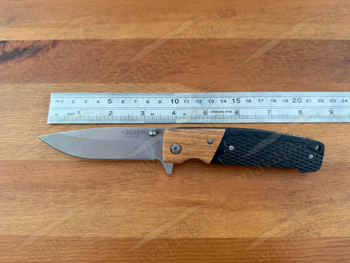 Sporting Folding Knife 3.4” Stainless Steel Blade G10 & Wood Handle Liner Lock