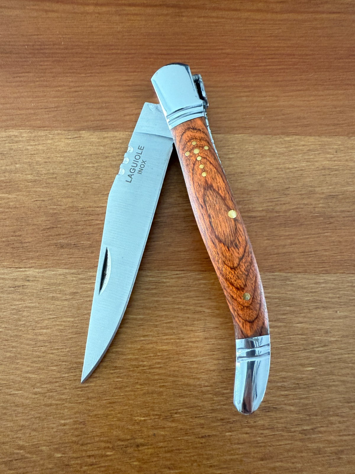 3.9” Stainless Steel Blade Navaja Laguiole Inox Folding Pocket Knife Wood Scales