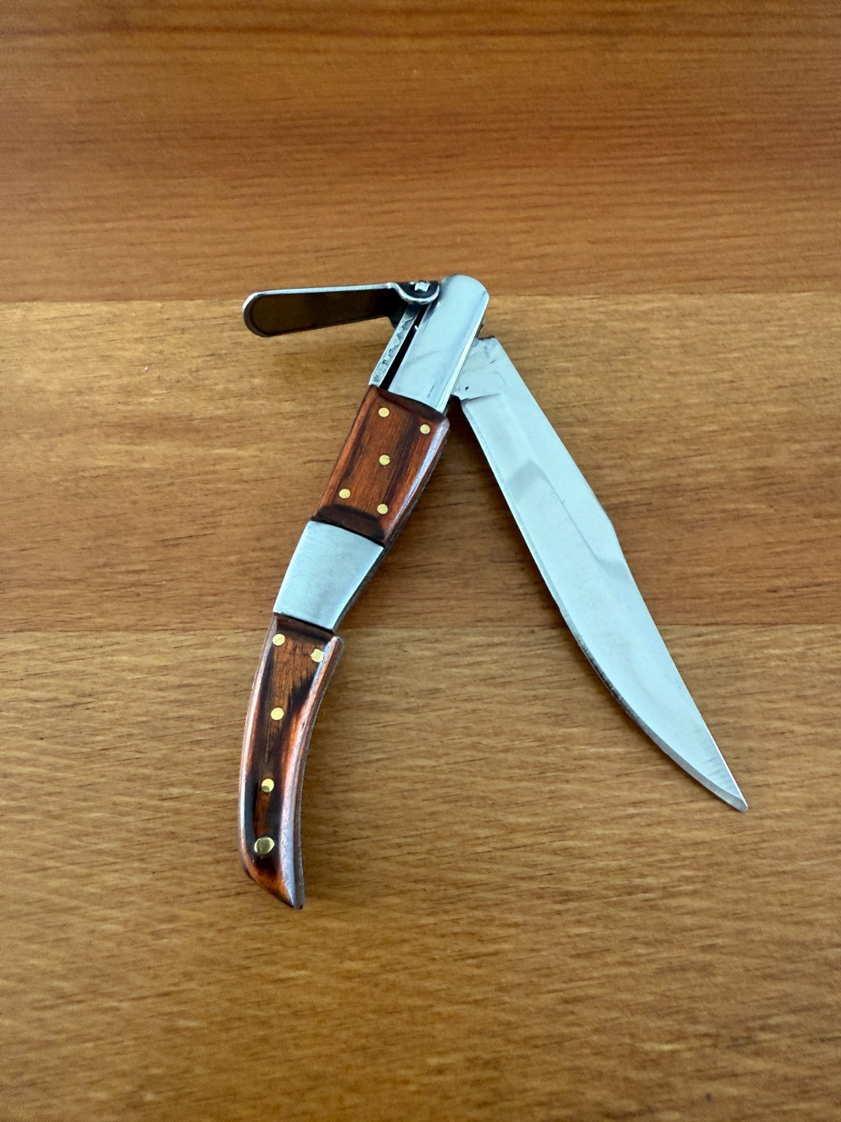2.6” Arabian Style Navaja Folding Pocket Knife Red Stamina Wood and Steel Handle