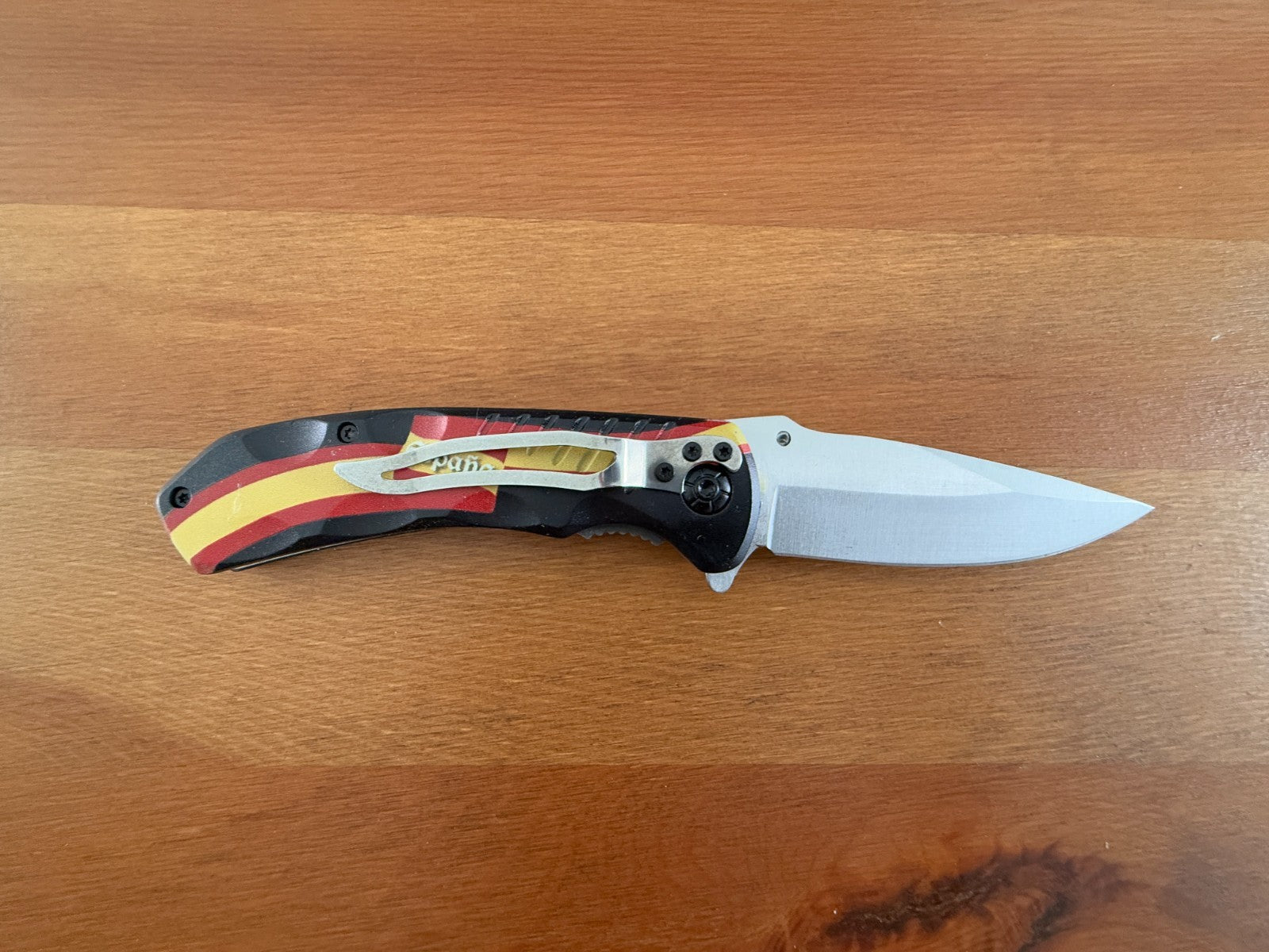 Spring Assisted Folding Knife Spanish Flag Aluminum Handle 7.5 cm (3 in) Blade