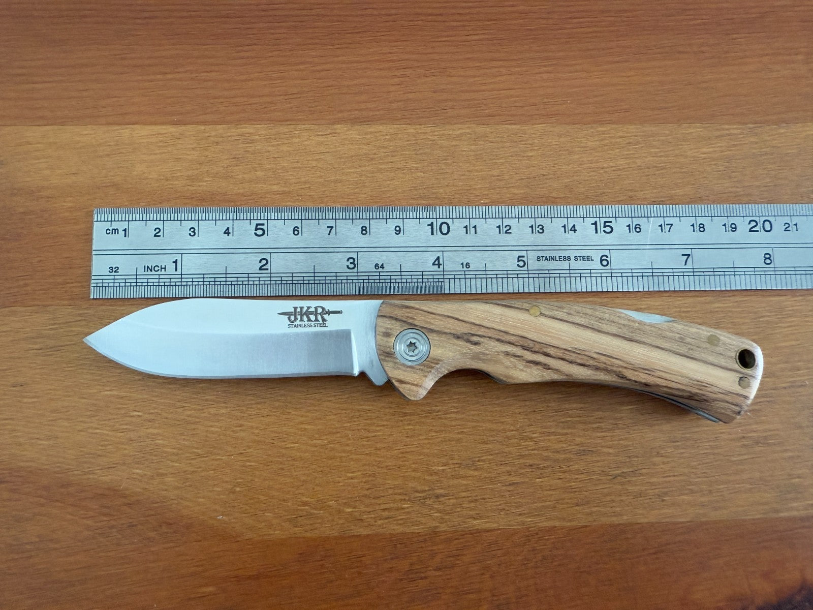 Sporting Folding Knife 7.8 cm 3 in Blade Zebrawood Handle Back Lock Lanyard Hole