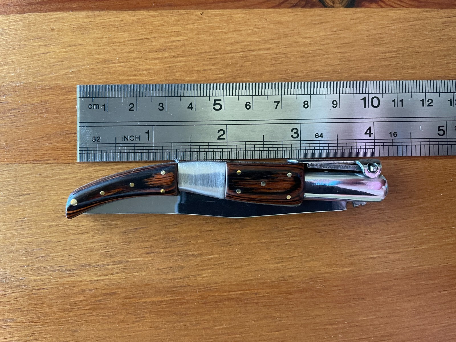 3.34” Arabian Folding Pocket Knife Red Wood and Steel Handle Navaja from Spain