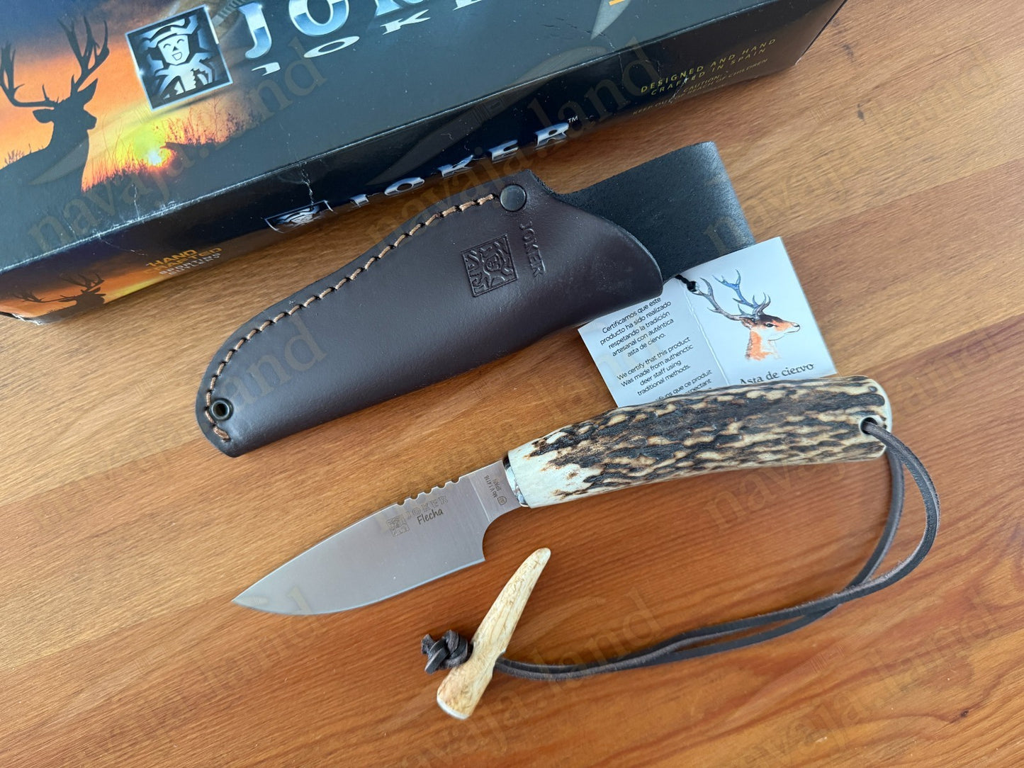 Joker Flecha Hunting Knife 4” MOVA Blade | Deer Horn Handle | Leather Sheath