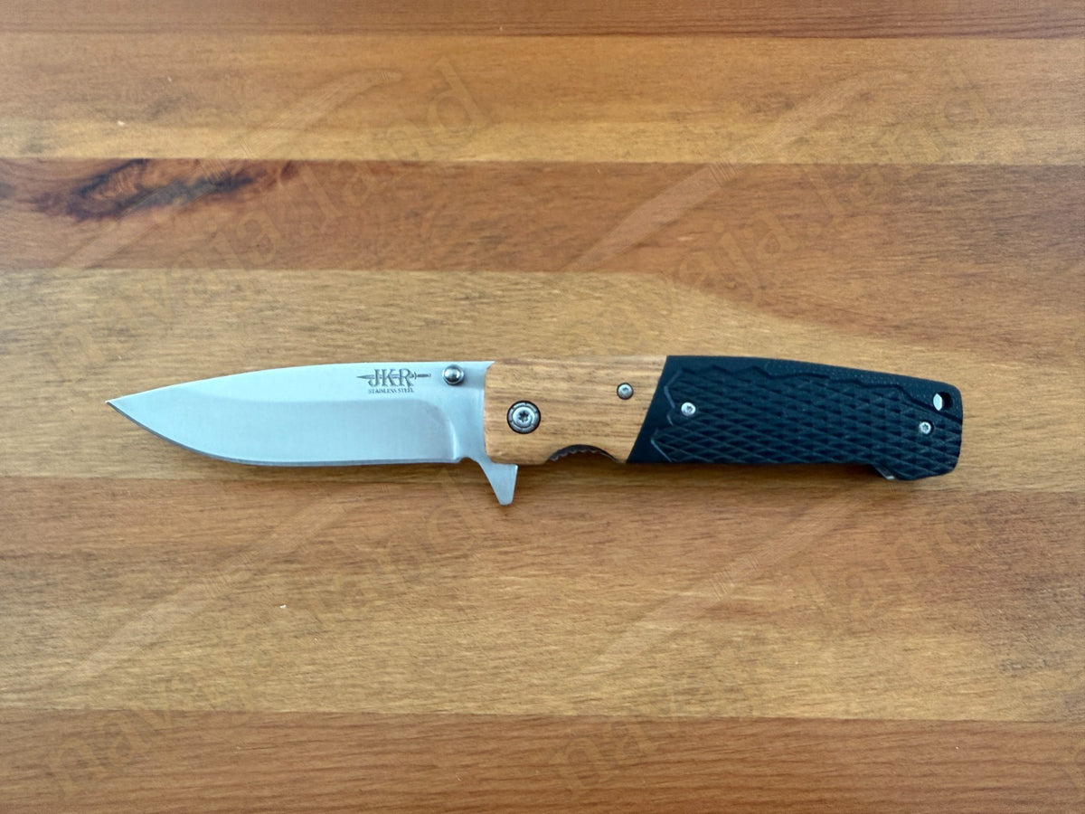 Sporting Folding Knife 3.4” Stainless Steel Blade G10 & Wood Handle Liner Lock