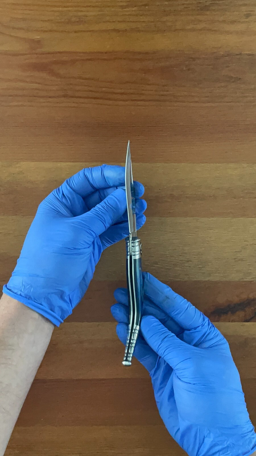 3.54" Blade Spanish Navaja Sevillana Pocket Knife Blue Wood Scales / Ratchet