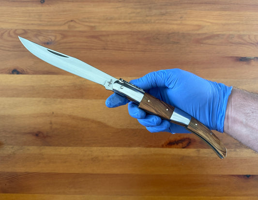5.9" Arabian Style Navaja with Ratchet Pocket Knife Olive Wood & Steel Handle