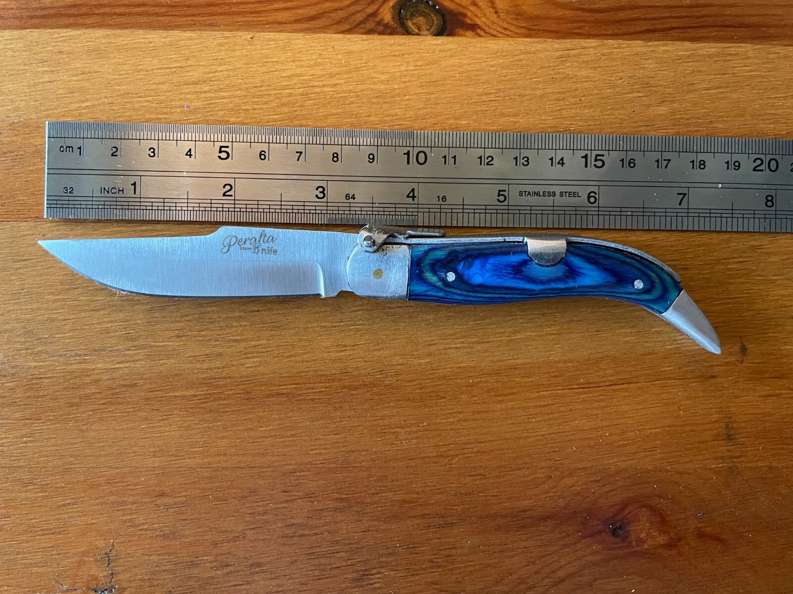 3.14” Spanish Navaja Teja Albacete Pocket Knife Blue Wood Handmade - USA Seller