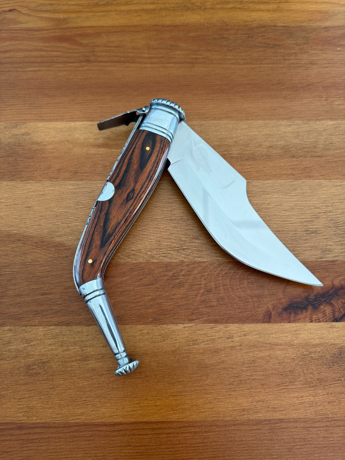 5.7” Spanish Navaja Jerezana Folding Knife Red Stamina Wood Scales With Ratchet