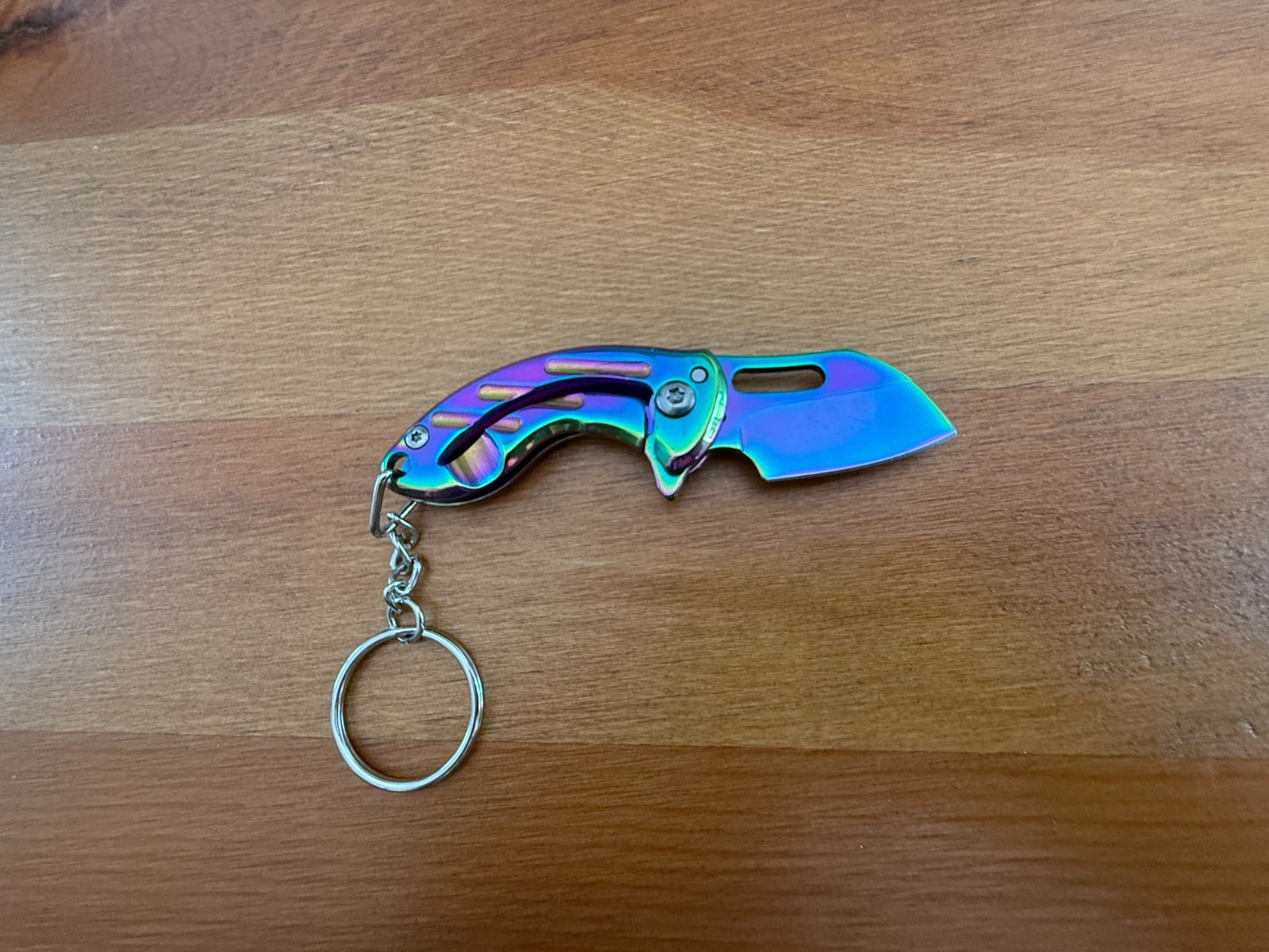 Keychain Mini Folding Knife 1.5" Steel Blade Rainbow Coated Liner Lock