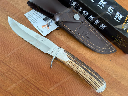 Joker Tigre Hunting Knife 5.5” MOVA Blade Deer Antler Handle Leather Sheath