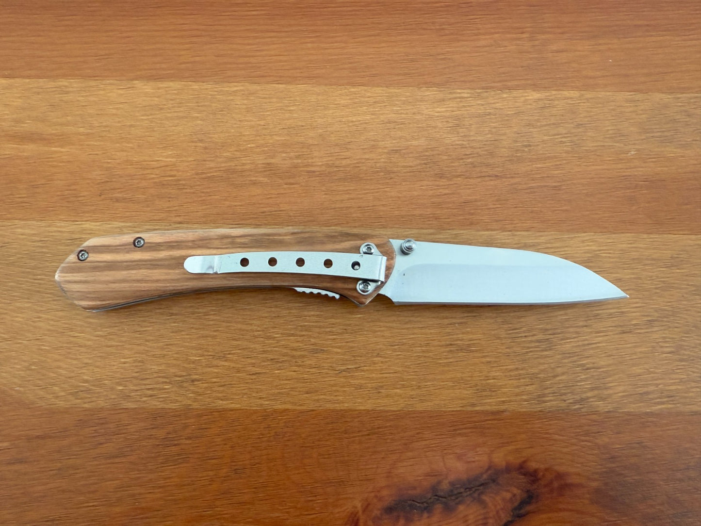 Folding Knife 8.5 cm 3.3 in Blade Zebrawood Handle Liner Lock Pocket Clip