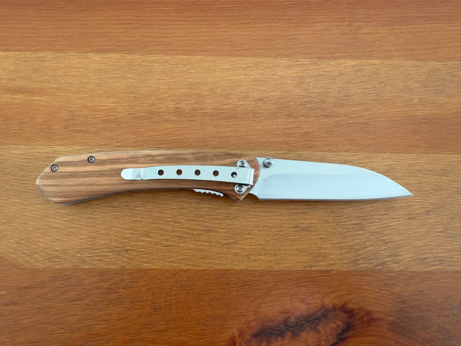 Folding Knife 8.5 cm 3.3 in Blade Zebrawood Handle Liner Lock Pocket Clip