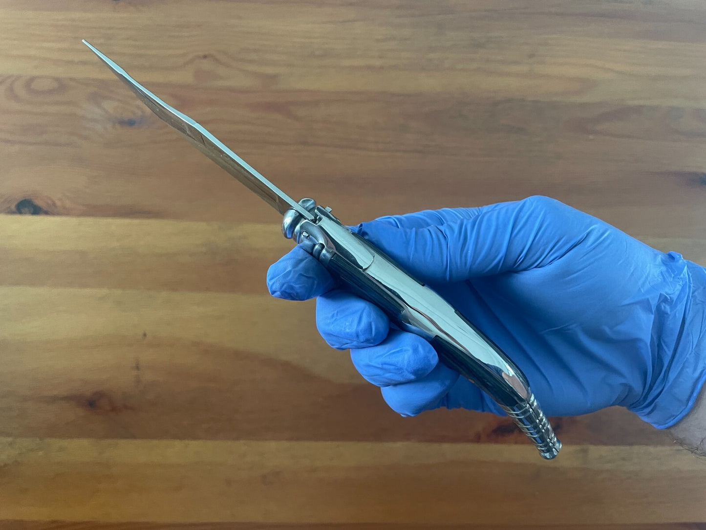 3.9" Spanish Navaja Sevillana Pocket Knife Blue Stamina Wood Scales with Ratchet