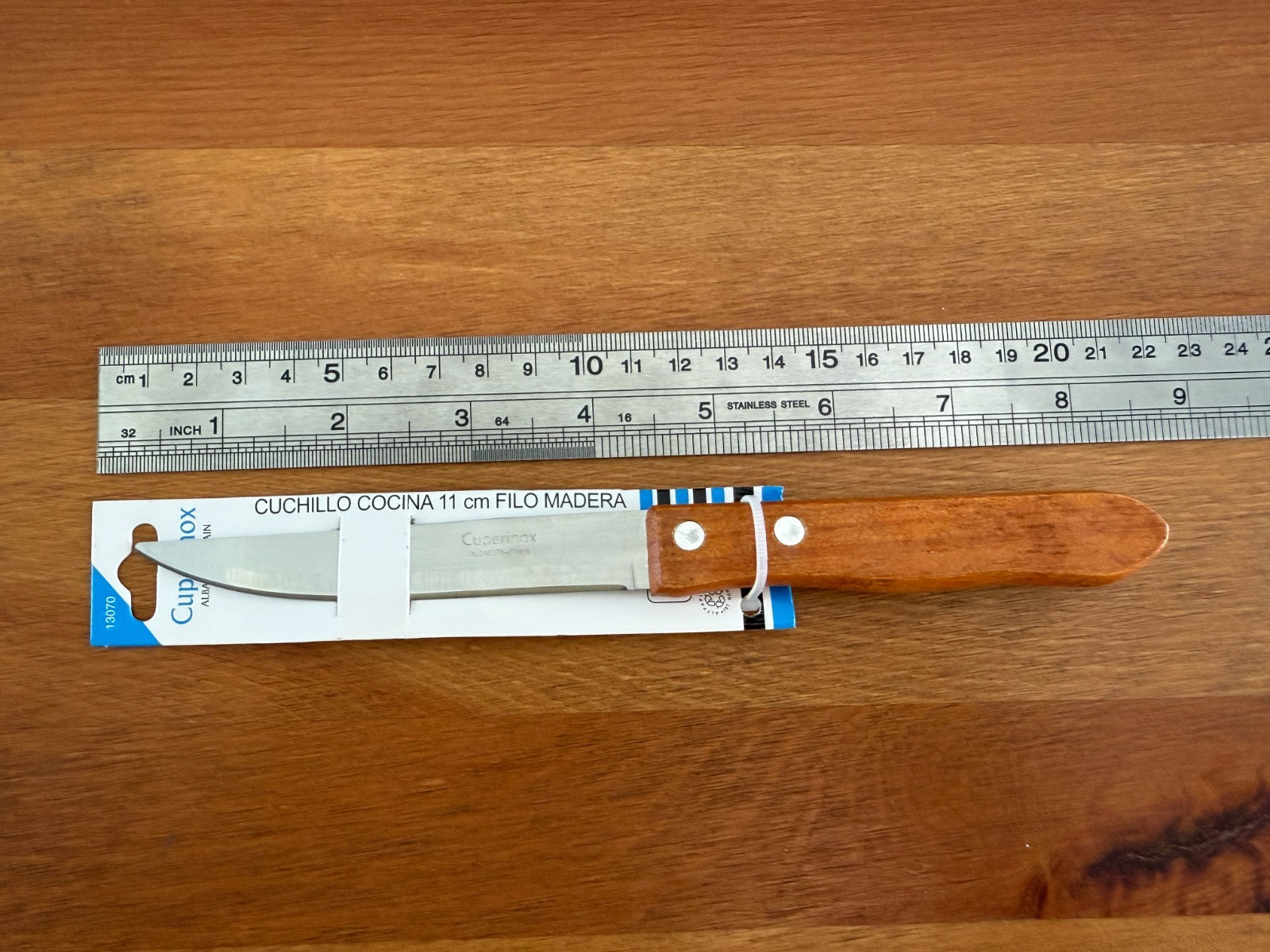 Cuperinox Kitchen Knife 4 in Plain Edge Blade with Wooden Handle From Spain