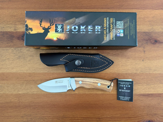 Joker Pecari Knife Olive Wood Handle Black Leather Sheath Handmade Spain