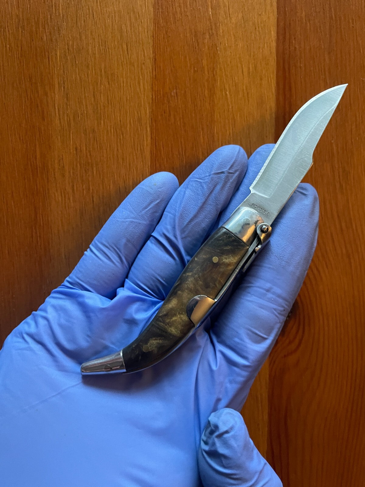 2.5” Spanish Navaja Teja Albacete Pocket Knife Brown Celluloid Scales From Spain