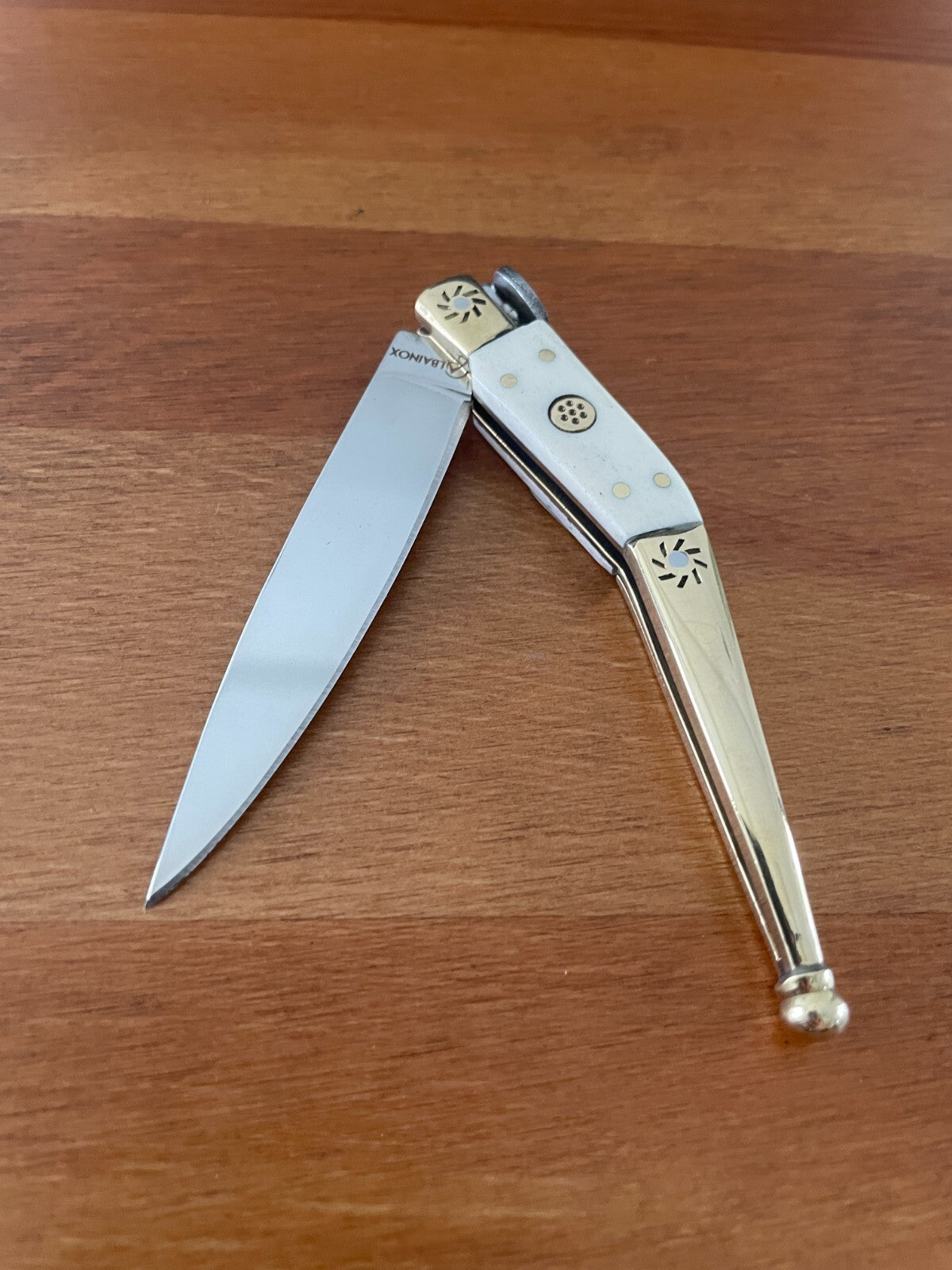 3.22" Spanish Catalan Navaja Folding Knife With Brass Bolsters Bone Scales