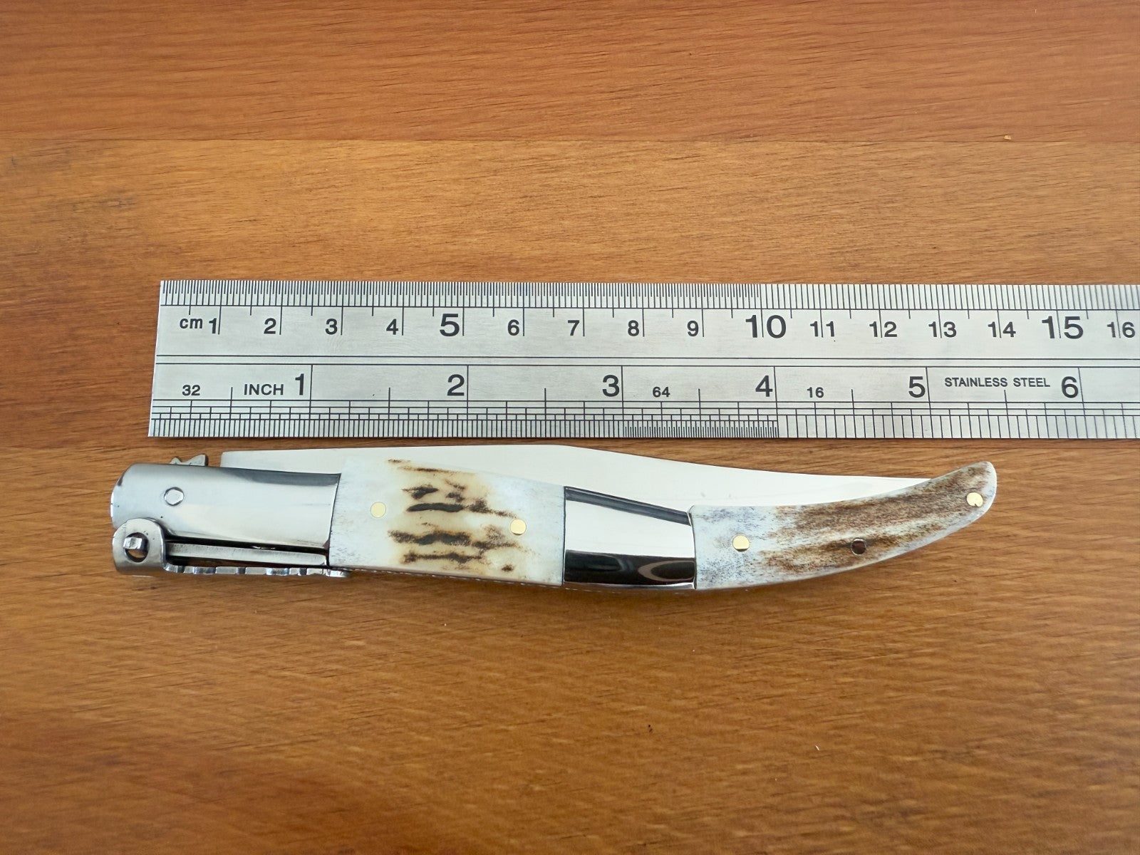 4.3" 420 Steel Arabian Style Spanish Navaja Ratchet Pocket Knife Staghorn Scales