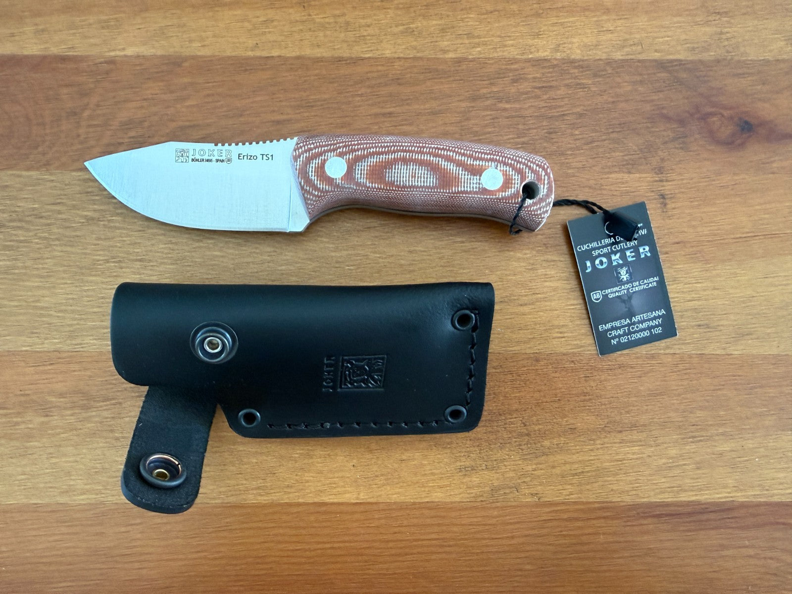Joker Erizo TS1 3" Bohler N695 Steel Blade Fixed Knife Brown Canvas Micarta