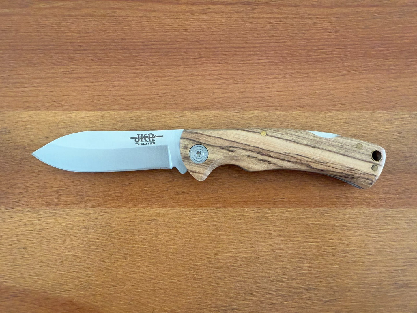 Sporting Folding Knife 7.8 cm 3 in Blade Zebrawood Handle Back Lock Lanyard Hole